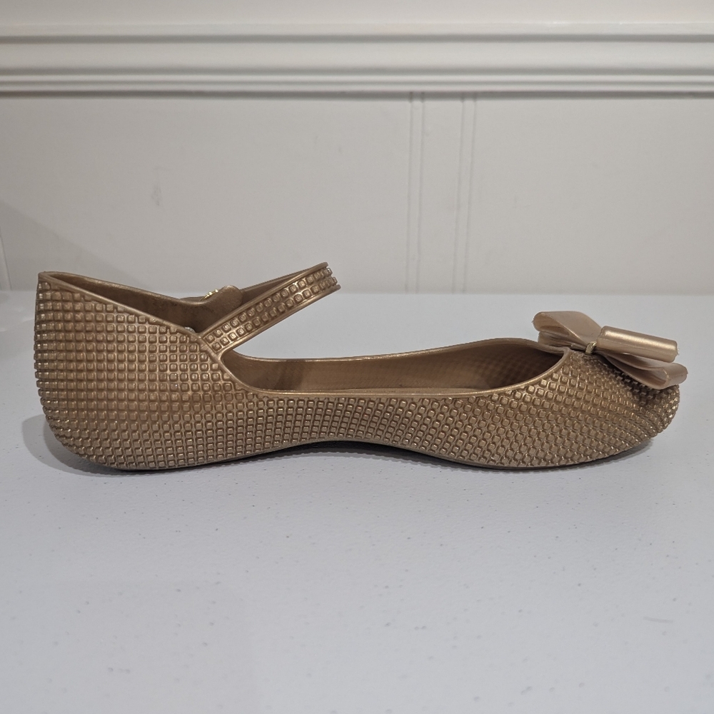 Mel by Melissa Gold ballet flats with bow and ankle strap - size 9 - Picture 8 of 11